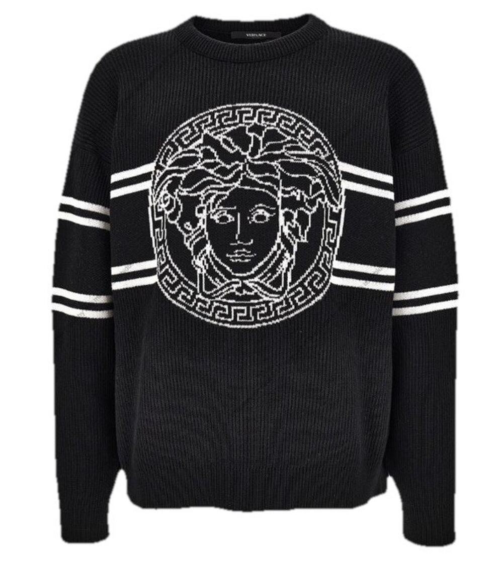 Versace Medusa Logo Wool Knit Sweater Black 42 US (52 Eu) IT 1017011 NWT $1300